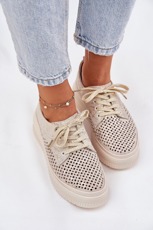 Ažuursed seemisnahast jalatsid  platvormiga Artiker 56C2108 beeži värvi-Kuldset värvi