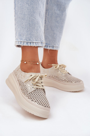 Ažuursed seemisnahast jalatsid  platvormiga Artiker 56C2108 beeži värvi-Kuldset värvi 2