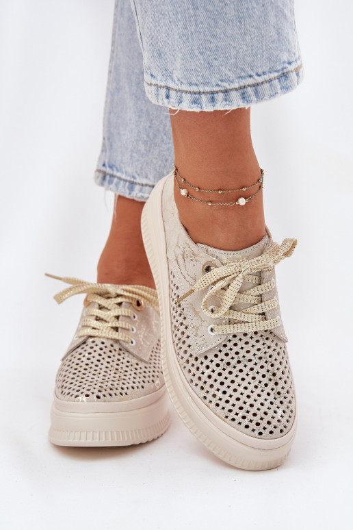 Ažuursed seemisnahast jalatsid  platvormiga Artiker 56C2108 beeži värvi-Kuldset värvi