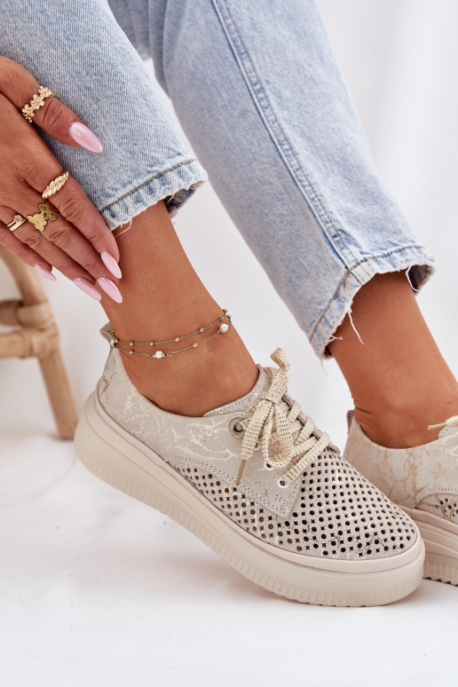 Ažuursed seemisnahast jalatsid  platvormiga Artiker 56C2108 beeži värvi-Kuldset värvi