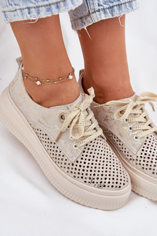 Ažuursed seemisnahast jalatsid  platvormiga Artiker 56C2108 beeži värvi-Kuldset värvi