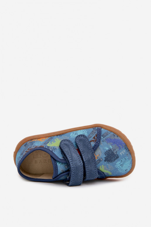 Laste sussid Barefoot dinozauridega Froddo Canvas G1700440-15 sinise värviga