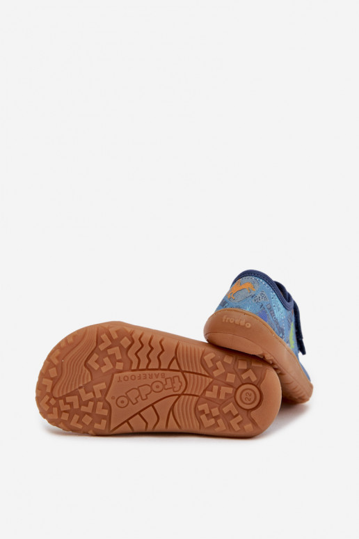 Laste sussid Barefoot dinozauridega Froddo Canvas G1700440-15 sinise värviga