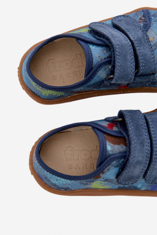 Laste sussid Barefoot dinozauridega Froddo Canvas G1700440-15 sinise värviga