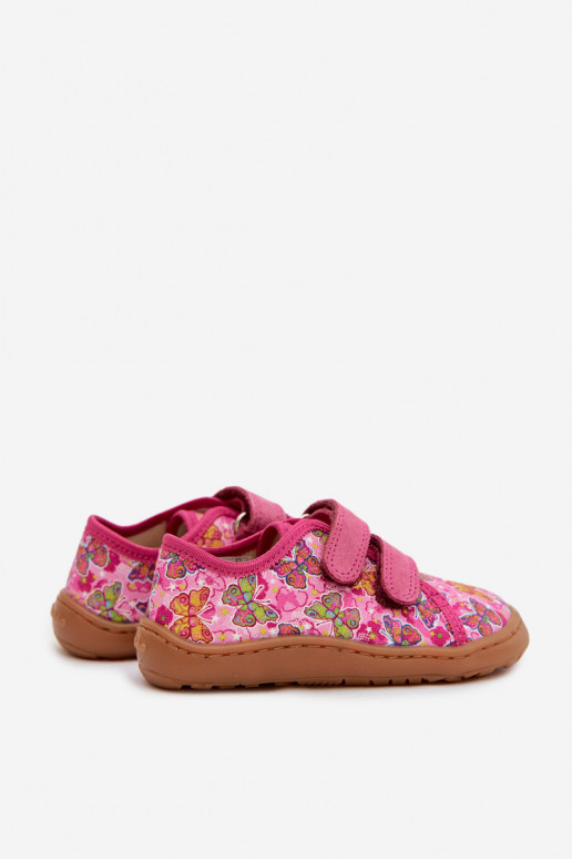 Laste sussid Barefoot liblikatega Froddo Canvas G1700440-11 roosa värviga