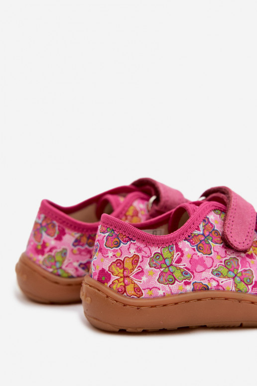 Laste sussid Barefoot liblikatega Froddo Canvas G1700440-11 roosa värviga