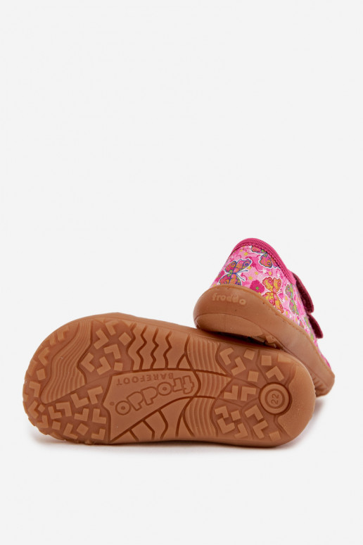 Laste sussid Barefoot liblikatega Froddo Canvas G1700440-11 roosa värviga