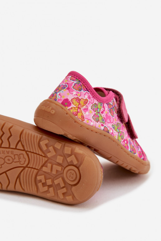 Laste sussid Barefoot liblikatega Froddo Canvas G1700440-11 roosa värviga