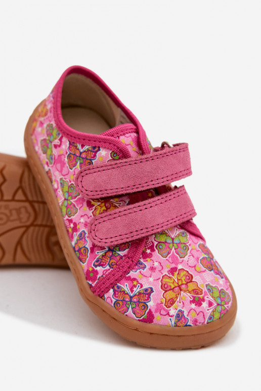 Laste sussid Barefoot liblikatega Froddo Canvas G1700440-11 roosa värviga