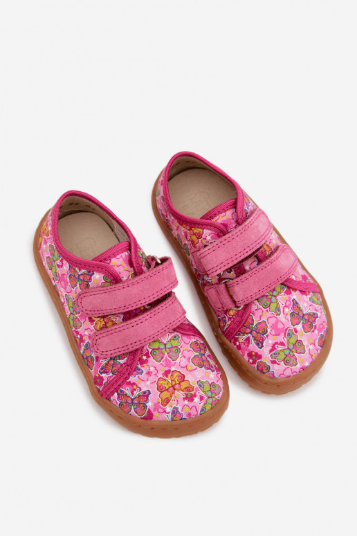 Laste sussid Barefoot liblikatega Froddo Canvas G1700440-11 roosa värviga