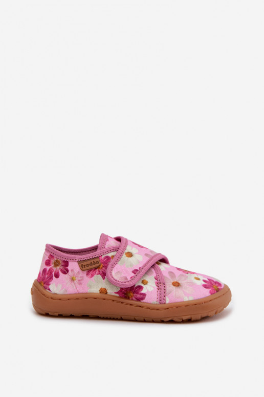 Laste sussid Velcro kinnitusega Barefoot lilledega Froddo G1700438-8 roosa värviga