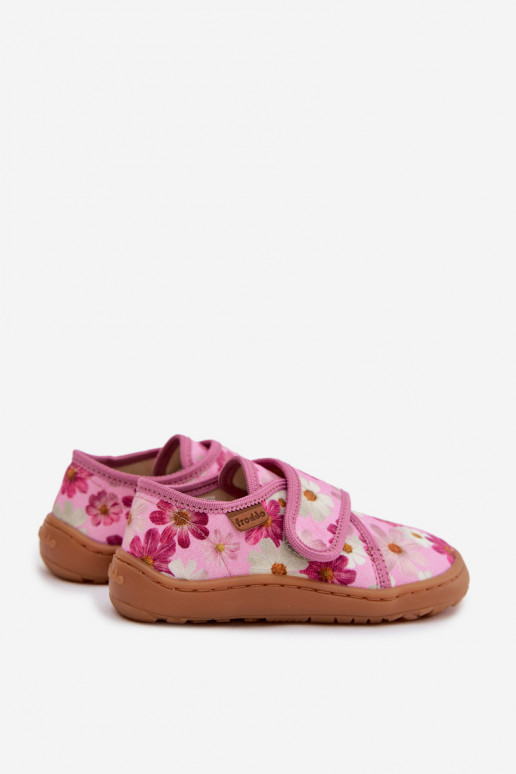 Laste sussid Velcro kinnitusega Barefoot lilledega Froddo G1700438-8 roosa värviga