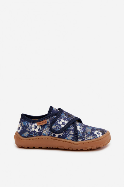 Laste poiste sussid Velcro kinnitusega Barefoot pallidega Froddo G1700438-6 tumesinise värviga