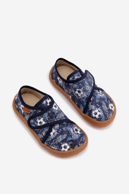 Laste poiste sussid Velcro kinnitusega Barefoot pallidega Froddo G1700438-6 tumesinise värviga