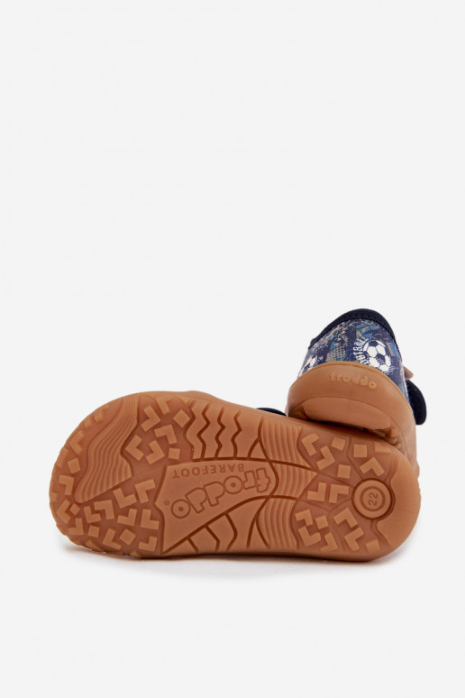 Laste poiste sussid Velcro kinnitusega Barefoot pallidega Froddo G1700438-6 tumesinise värviga