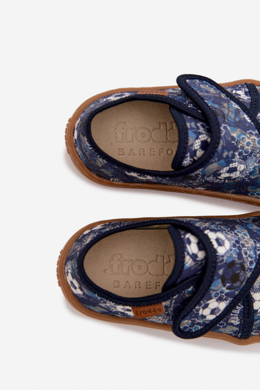 Laste poiste sussid Velcro kinnitusega Barefoot pallidega Froddo G1700438-6 tumesinise värviga