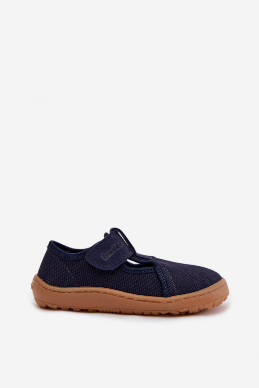 Laste sussid Velcro kinnitusega Barefoot Froddo Canvas G1700439 tumesinise värviga