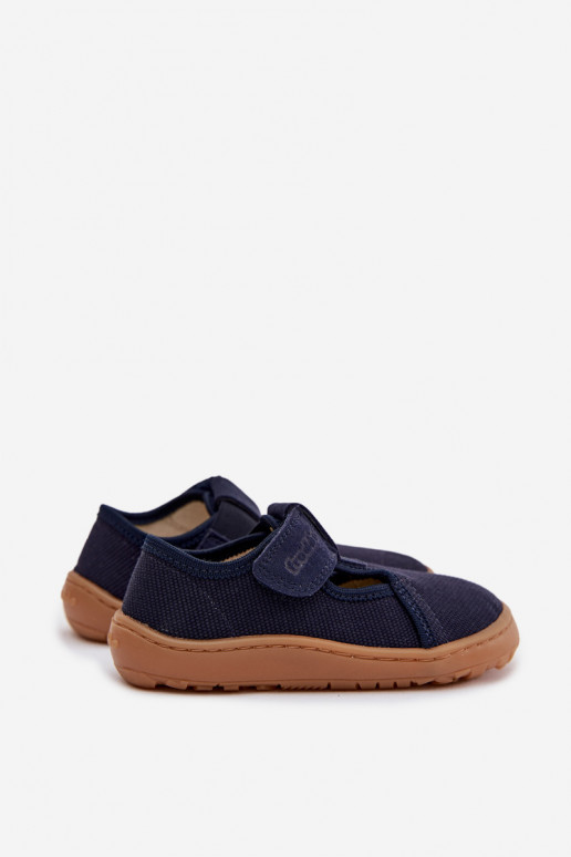Laste sussid Velcro kinnitusega Barefoot Froddo Canvas G1700439 tumesinise värviga