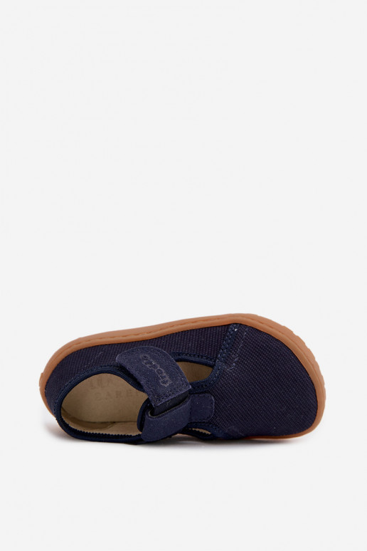 Laste sussid Velcro kinnitusega Barefoot Froddo Canvas G1700439 tumesinise värviga