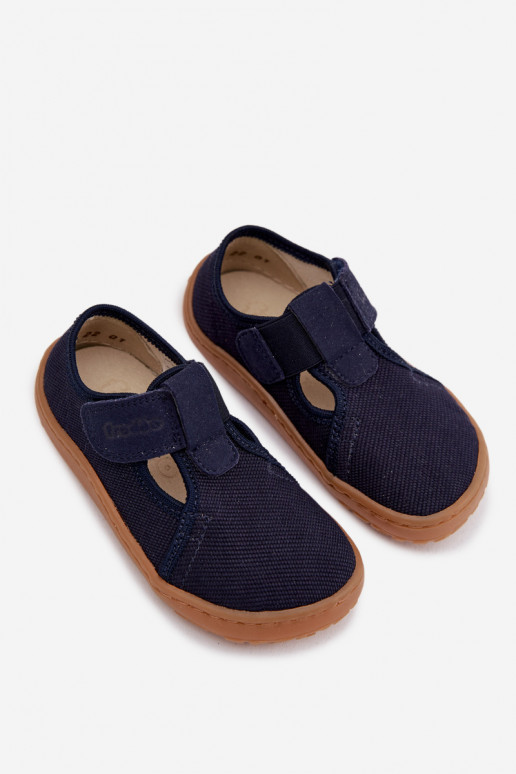 Laste sussid Velcro kinnitusega Barefoot Froddo Canvas G1700439 tumesinise värviga