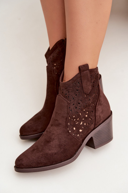  kauboistiilis saapad  kõrge jämeda kontsaga S.Barski HY61-8012 Czekoladowe