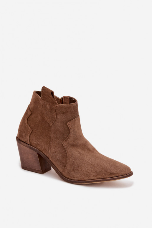 Cowboy-stiilis saapad naturaalsest seemisnahast khaki värvi Zazoo 3153