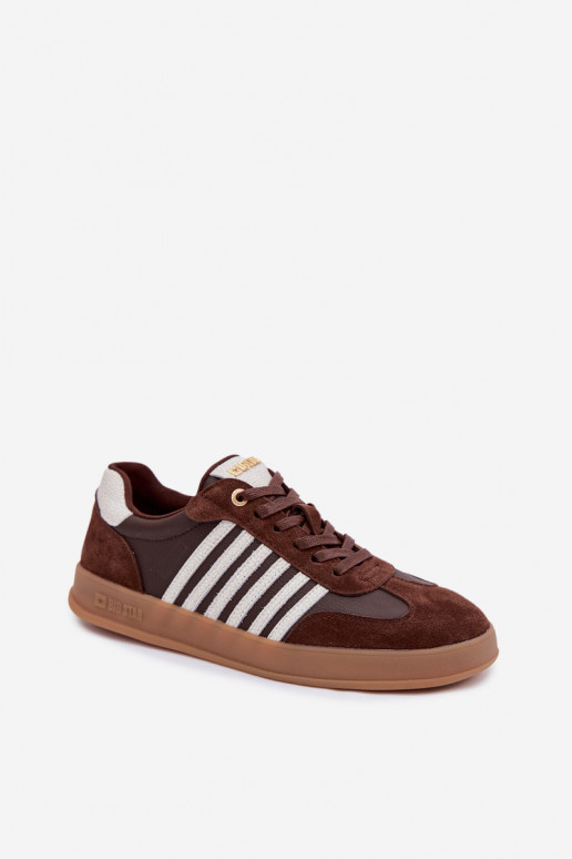 Naistelikkud sneakers-mudeli kingad naturaalsest nahast ja sametist Big Star TT274715 šokolaadi värv