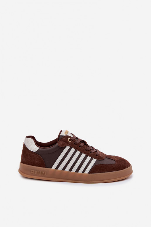 Naistelikkud sneakers-mudeli kingad naturaalsest nahast ja sametist Big Star TT274715 šokolaadi värv