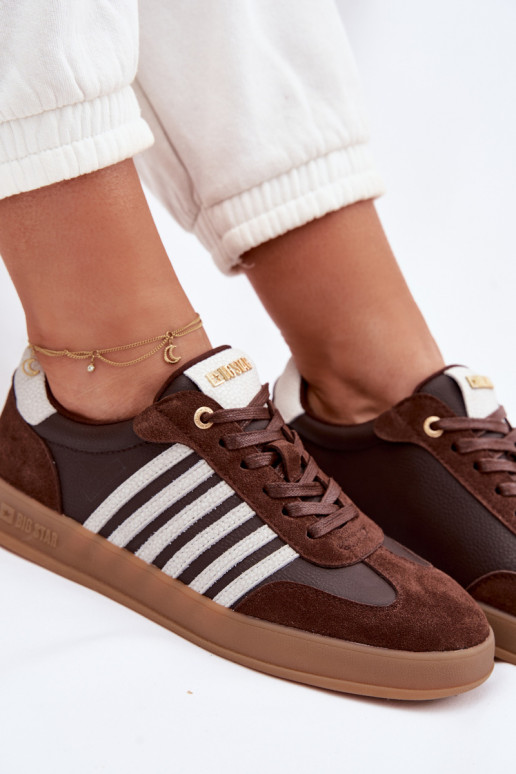 Naistelikkud sneakers-mudeli kingad naturaalsest nahast ja sametist Big Star TT274715 šokolaadi värv