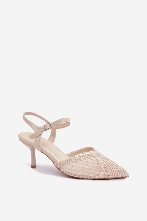Mustrilised sandaalid võrgu ja õhukeste kontsadega elevandiluust värvi Idira