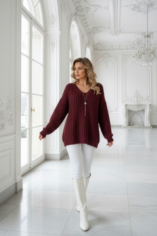 Bordo soe oversize kootud särk V-kaelusega