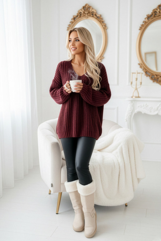 Bordo soe oversize kootud särk V-kaelusega