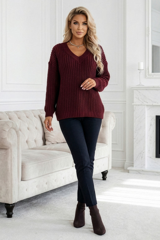 Bordo soe oversize kootud särk V-kaelusega