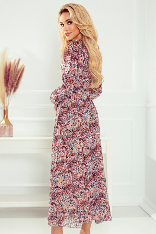 Šifon midi suknel - pruun boho muster