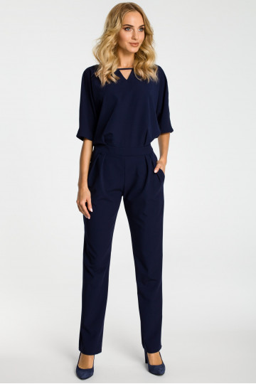 Tumedalt sinine jumpsuit kimono varrukatega