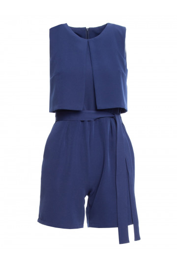 Kaksikihiline ilma varrukateta jumpsuit - tumesinine 2