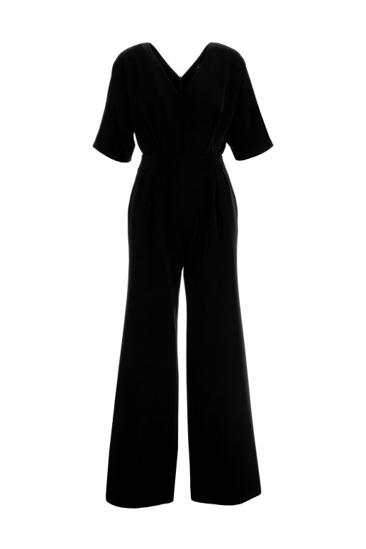 Lai lõikega jumpsuit V-kaelusega - must