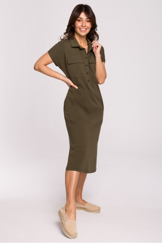 Safari kleit klappidega taskutega - khaki