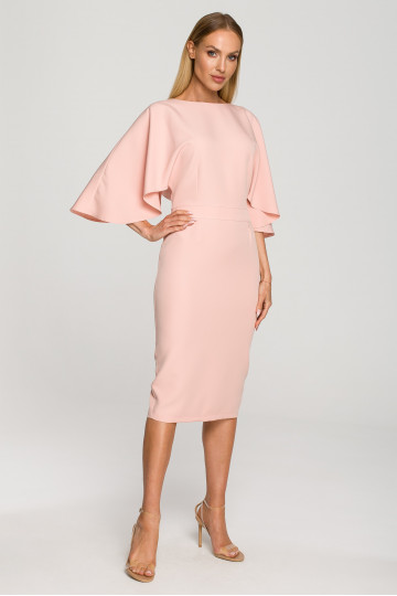 Roosa pliiatsikujuline kleit kimono varrukatega
