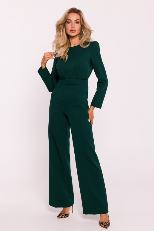Jumpsuit pehmendatud õlgadega - pudeliroheline