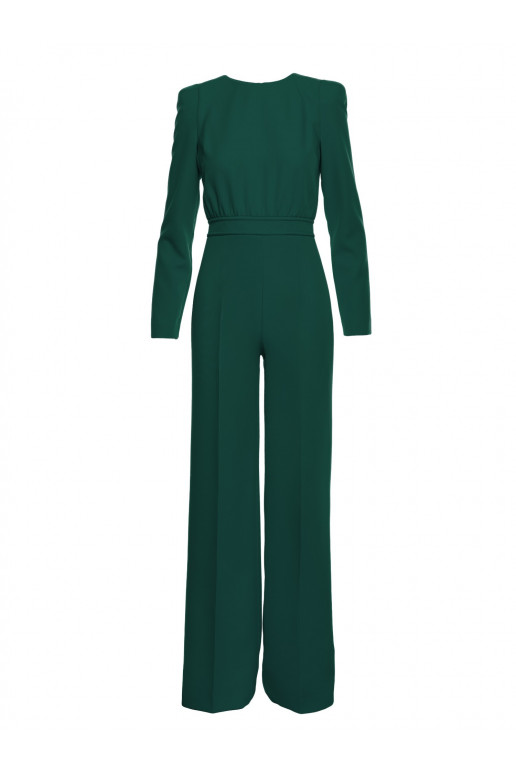 Jumpsuit pehmendatud õlgadega - pudeliroheline
