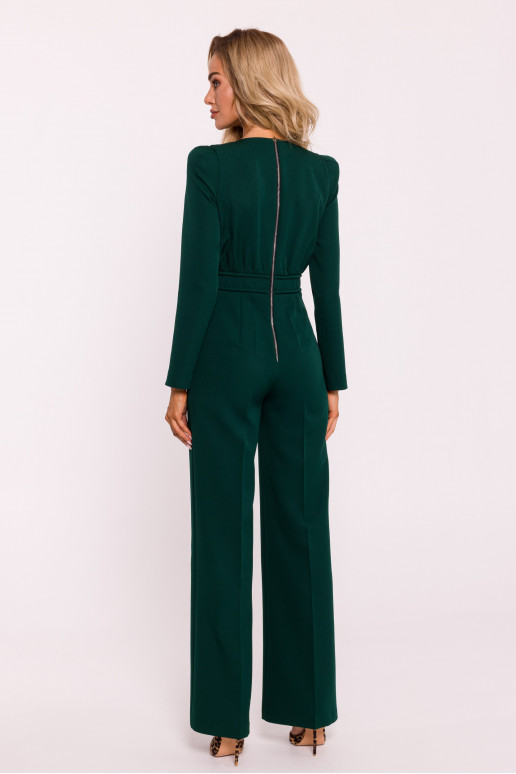 Jumpsuit pehmendatud õlgadega - pudeliroheline