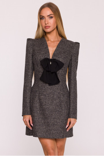 M869 Tweed kleit V-kujulise kaelusega - must