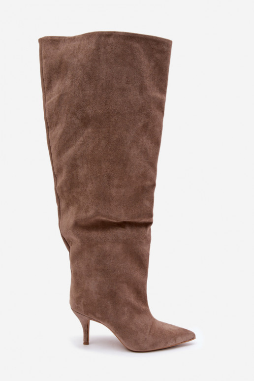 Slip-on naiste kõrged saapad õhukeste kontsadega khaki Corly