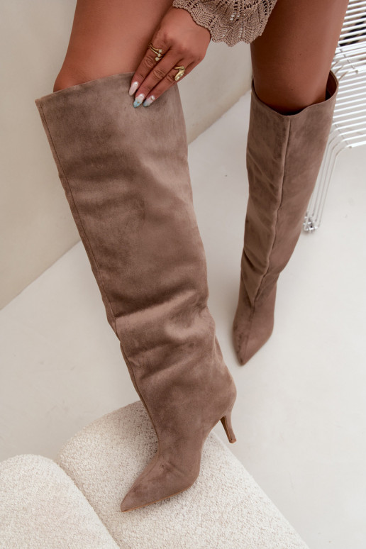 Slip-on naiste kõrged saapad õhukeste kontsadega khaki Corly