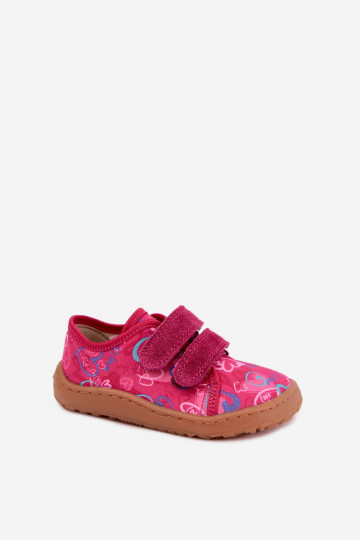 Plätud Laste jalanõud Barefoot südametega Froddo Canvas G1700440-24 tumeroosad värvi
