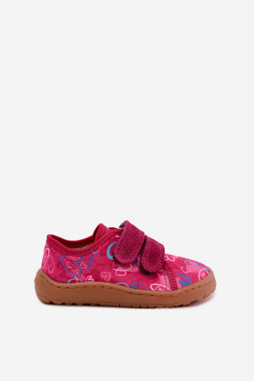 Plätud Laste jalanõud Barefoot südametega Froddo Canvas G1700440-24 tumeroosad värvi 2