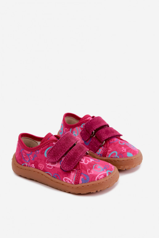 Plätud Laste jalanõud Barefoot südametega Froddo Canvas G1700440-24 tumeroosad värvi