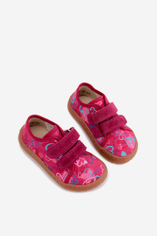 Plätud Laste jalanõud Barefoot südametega Froddo Canvas G1700440-24 tumeroosad värvi