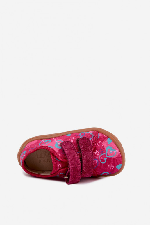 Plätud Laste jalanõud Barefoot südametega Froddo Canvas G1700440-24 tumeroosad värvi